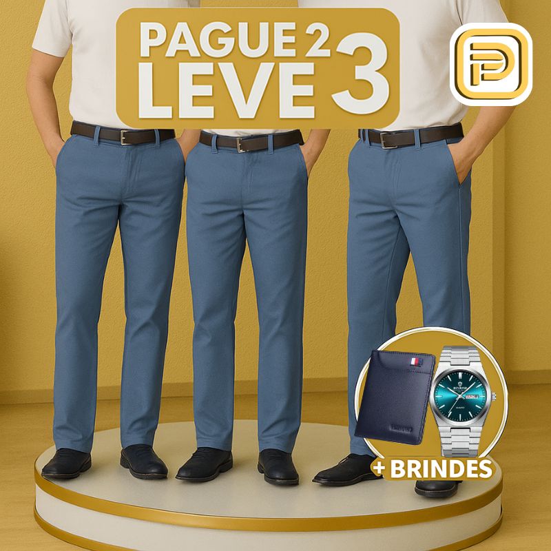 [PAGUE 2 LEVE 3] Calça Masculina em Malha de Algodão Egípcio e Elastano + BRINDES: Carteira e Relógio