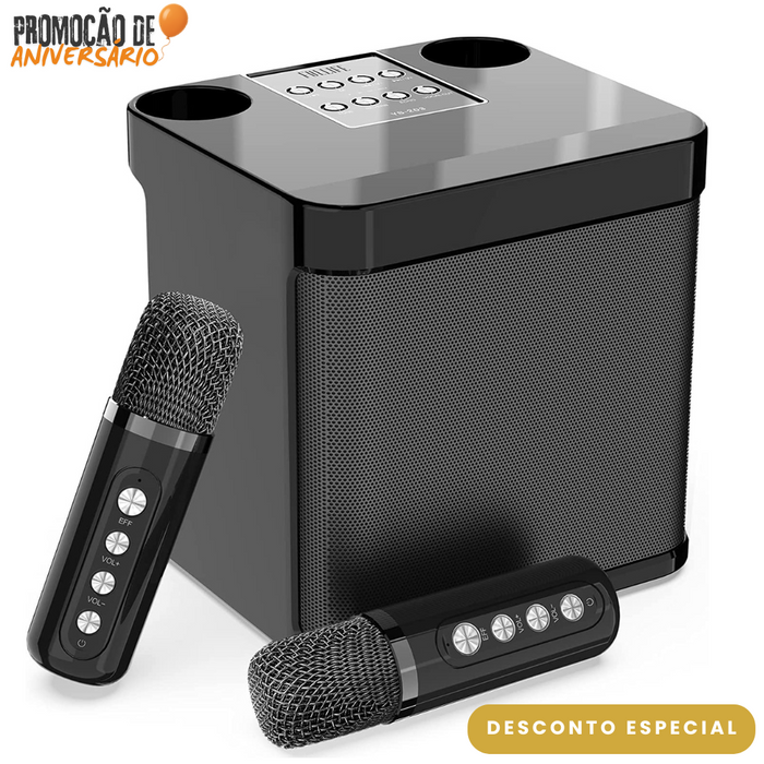 Karaokê Mbox Portátil - Dois microfones sem fio