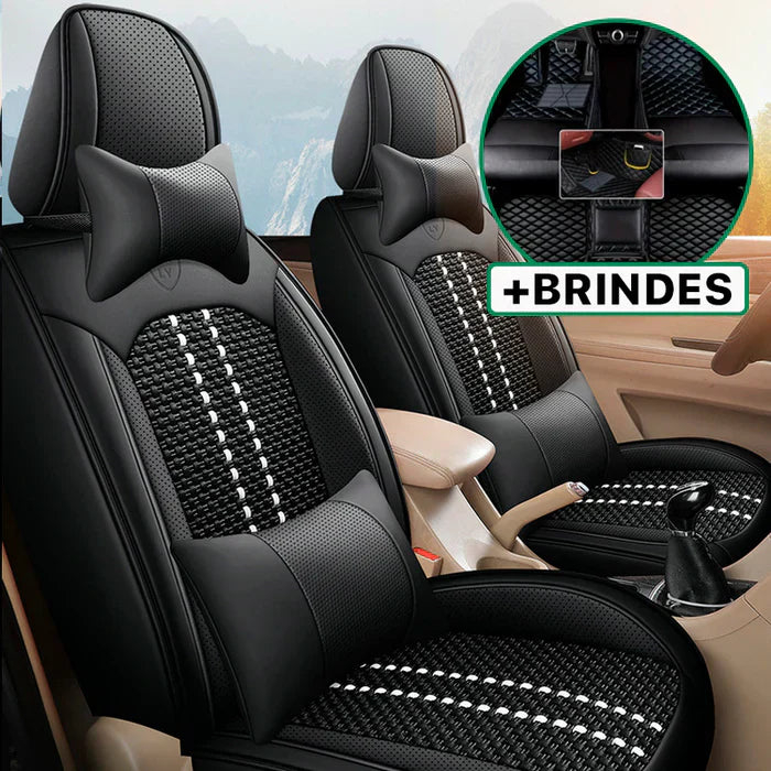 Capa Universal Hermen Completa para Carro em Couro Legítimo com AirBag + BRINDES: Tapetes Automotivos